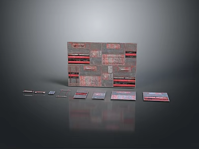 Red And Gray Modular Panels With Various Sizes And Structures Displayed 3d model