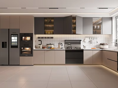 Modern Kitchen Interior With Gray Cabinets Stainless Steel Appliances And Island 3d model