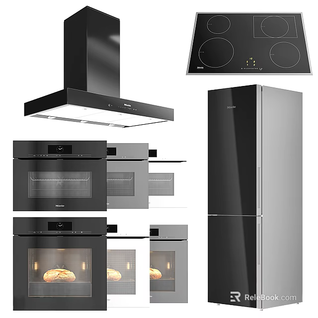 Modern Kitchen Appliances With Range Hood Induction Cooktop Oven And Black Refrigerator For Modern Kitchens 3d model 