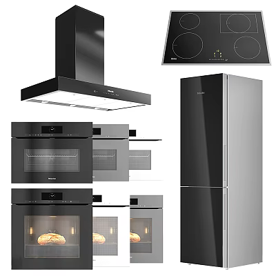 Modern Kitchen Appliances With Range Hood Induction Cooktop Oven And Black Refrigerator For Modern Kitchens 3d model