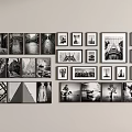Photo Frames in Stylish Wall Collage with Various Sizes and Black White Prints