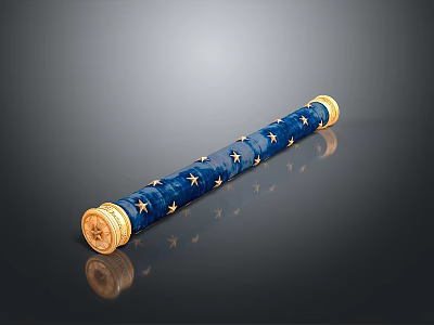 Luxurious Blue Decorative Rod Featuring Gold Stars And Golden End Caps 3d model