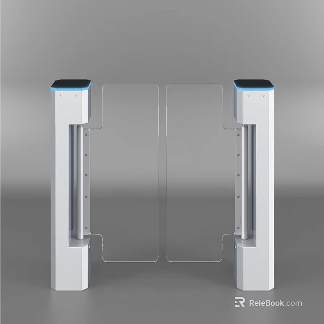 Commercial Security Equipment Gate With Transparent Panels And Blue Top 3d model 