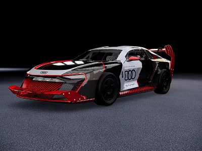 Audi Sporty Race Car With Black White Red Design And Aerodynamic Rear Wing 3d model