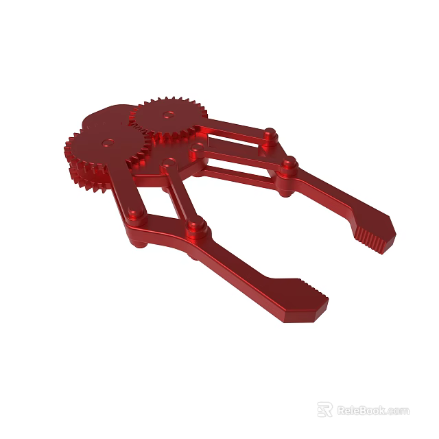 Red Metal Mechanical Component With Interlocking Gears And Clamp Structure 3d model 