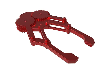 Red Metal Mechanical Component With Interlocking Gears And Clamp Structure 3d model