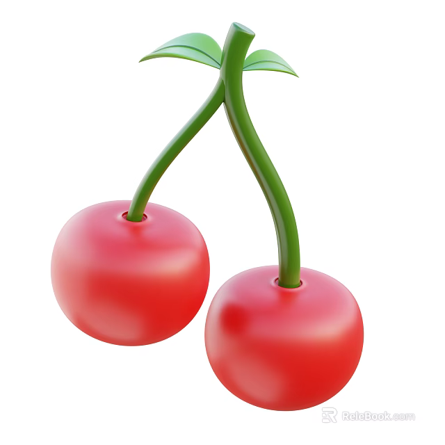 Fresh Ripe Cherries With Vibrant Red Skin And Green Stems Leaves 3d model 