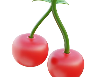 Fresh Ripe Cherries With Vibrant Red Skin And Green Stems Leaves 3d model