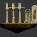 Detailed Ancient Architecture With Arched Design Stone Columns Red Strip And Ornate Decorations