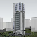 Modern High Rise Hotel Building With Glass Curtain Walls Street Vehicles And Exterior Lighting
