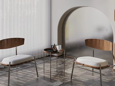 Modern Table and Chair Set With Wooden Backrests Metal Legs And Upholstered Seats 3d model