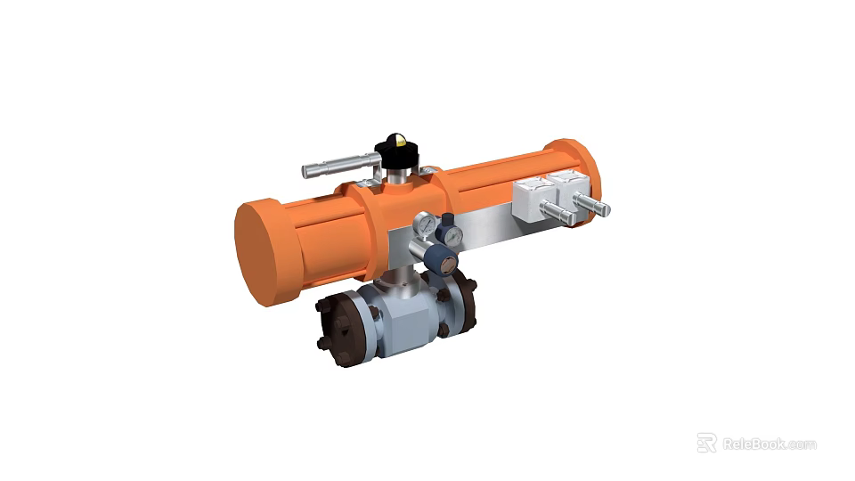 Orange Industrial Valve With Actuator Control Handle And Pipeline Connections 3d model 