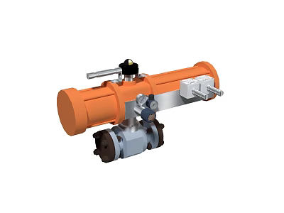 Orange Industrial Valve With Actuator Control Handle And Pipeline Connections 3d model