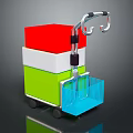 Commercial Handcart Equipment With Stacked Red White Green Blocks Blue Mesh Basket And Black Wheels
