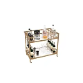 Stylish Kitchenware Bar Cart With Wooden Frame Glass Shelves Wine Bottles And Bar Tools
