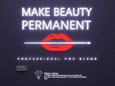 Stylish Neon Lamp Combination Featuring Red Lips And Permanent Beauty Design 3d model