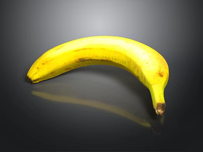 Ripe Yellow Banana With Brown Spots On Shiny Black Background 3d model
