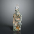 Ancient Chinese Terracotta Warrior Sculpture Carving with Detailed Armor and Sitting Pose