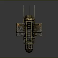 Vertical Industrial Mechanical Metal Structure With Antenna Ladder And Rusted Boxes