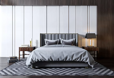 Modern Background Double Bed Superior Grey Double Bed 3d model