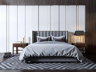 Modern Background Double Bed Superior Grey Double Bed 3d model