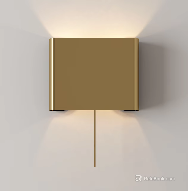 Golden Square Wall Lamp With Soft Lighting On White Wall Surface 3d model