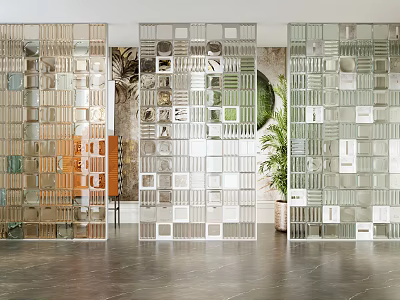 Modern Glass Partition With Decorative Blocks For Interior Space Design 3d model