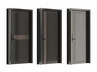 Three Modern Security Doors Featuring Varied Textured Panels And Secure Locks 3d model