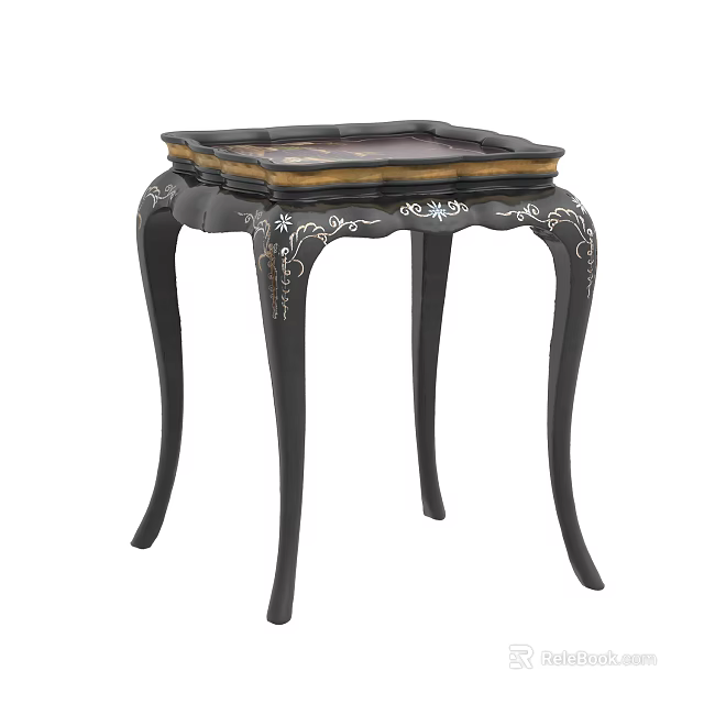 Elegant Side Table with Intricate Carved Curved Legs and Two Tone Top 3d model 
