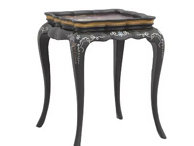 Elegant Side Table with Intricate Carved Curved Legs and Two Tone Top 3d model