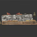 Ornate Wooden and Stone Daybeds with Striped Red Cushions and Carved Details