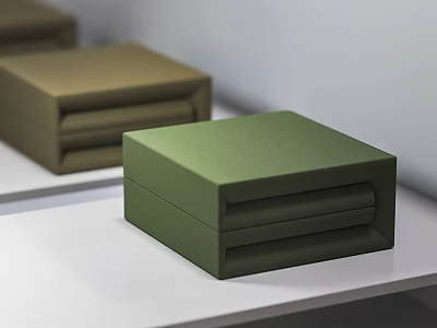 Green and Brown Stackable Fabric Boxes on White Shelf for Home Organizing 3d model