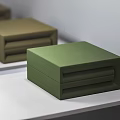 Green and Brown Stackable Fabric Boxes on White Shelf for Home Organizing 3d model