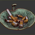 Unique Decorative Ornament Set Featuring Green Bowl With Cigarette Butts Inside 3d model