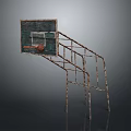 Rusty Metal Basketball Hoop Frame Stand With Backboard Rim And Ball
