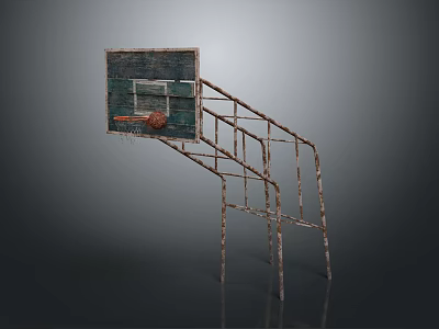Rusty Metal Basketball Hoop Frame Stand With Backboard Rim And Ball 3d model