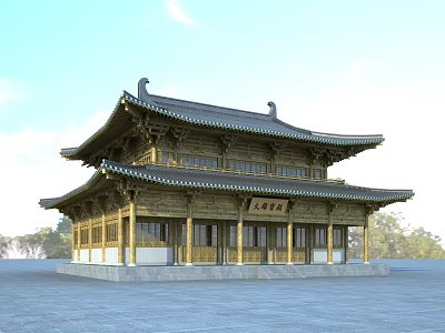 Ancient Architecture Two Story Traditional Chinese Design With Classic Eaves Roof And Wooden Structure 3d model