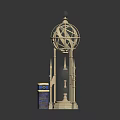 Golden Architectural Model with Spherical Top Intricate Design and Decorative Spires
