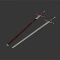 Two Medieval Swords With Metal Blades Leather Sheath And Cross Hilts