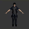 Tactical Police Game Movie Character In Dark Blue Uniform With Tactical Vest And Helmet