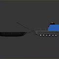 Blue Industrial Transport Vehicle With Metal Trailer And Black Control Panel Wheels