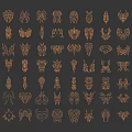 Various Golden Totem Patterns For Decorative Art And Design Projects 3d model