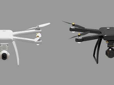 Smart Machines Featuring Modern White And Black Drones With Cameras 3d model