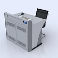 Modern Office Desk With Touchscreen Display And Black Metal Frame Chair