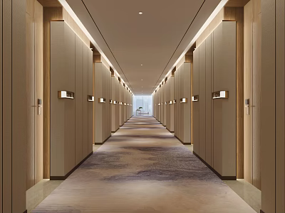 Modern Elevator Hallway Design With Sleek Doors On Both Sides Carpeted Floor And Recessed Lighting 3d model