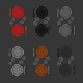 Modern Dinnerware Set with Dark Plates White Spots Wine Glasses and Tumblers on White Table