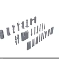 Various Industrial Equipment Components Including Pipes Supports Frames and Tower Structures