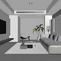 Modern Living Room Interior With Gray Sofa Coffee Table Potted Plant And Floor To Ceiling Windows