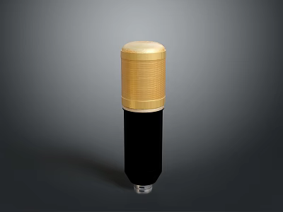 Professional Golden Microphone With Black Base And Metallic Mesh Top 3d model