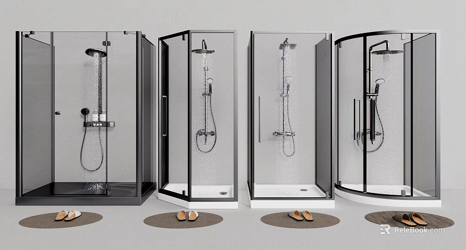 Various Modern Steam Shower Enclosure Designs With Glass Door Rainfall Head And Handheld Sprayer 3d model 